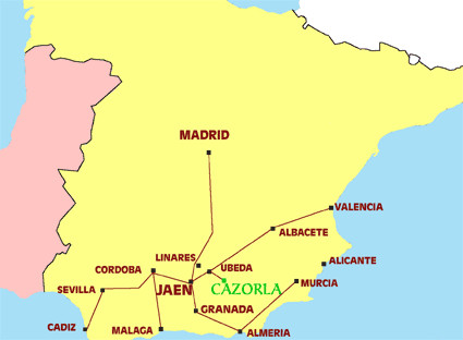 a map of Spain showing the location of Cazorla